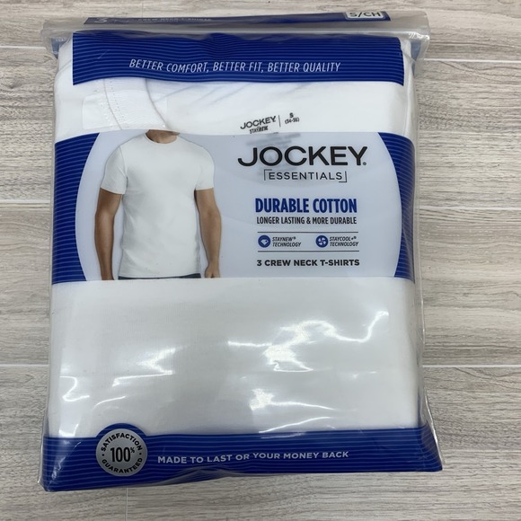Jockey Essentials Men's 3-Pack T-Shirts Small White Cotton Crew Neck Undershirts - Picture 1 of 4